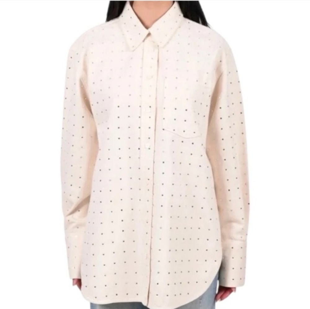Frame Oversized Denim Rhinestone Shirt Womens XL Button Down Neutral